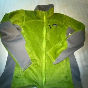 Patagonia Lime and Gray Fleece Jacket M